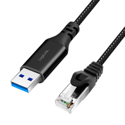 10m USB auf RJ45 Ethernet Kabel USB 3.0 1Gbit aktiv Patchkabel CAT6 schwarz/grau