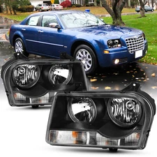 Headlights Assembly For 2005-2010 Chrysler 300 Halogen Factory Type Black