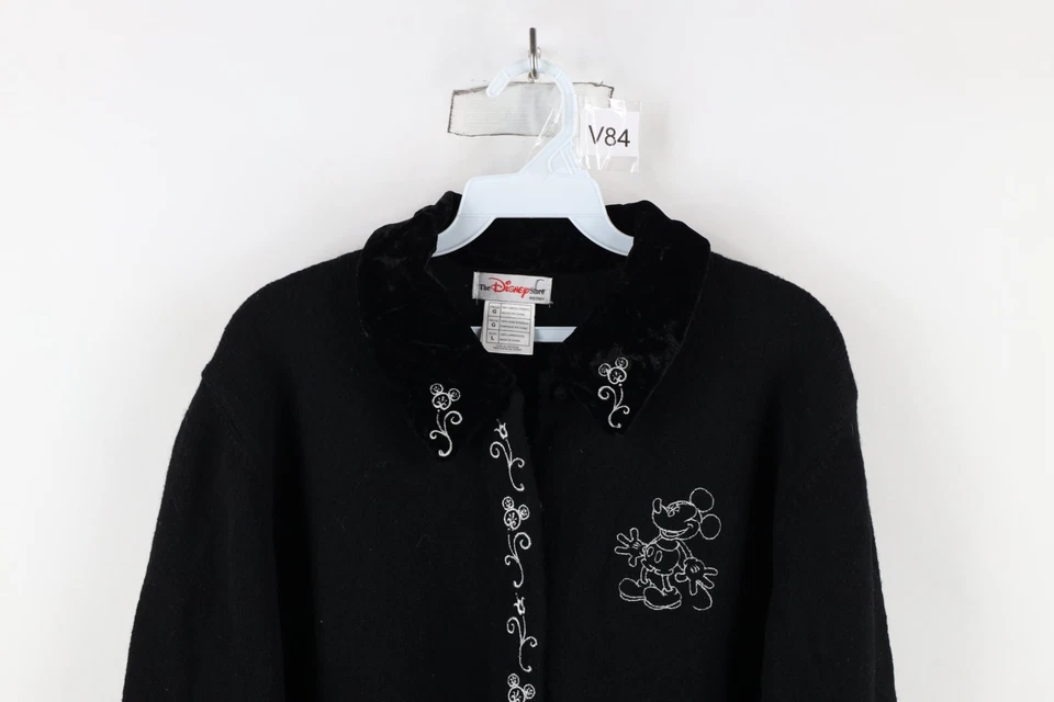 Vtg 90s Disney Womens L Mickey Mouse Velvet Collar Wool Knit Cardigan Sweater - Image 2 of 4