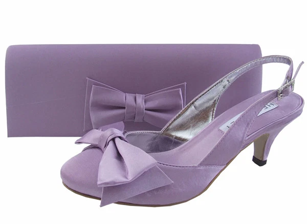 Ladies Wedding Party Low Heel Shoe Evening Shoes Diamante Lilac
