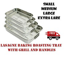 Reusable Baking Roasting Tray Stainless Steel Tray With Grill and Handles