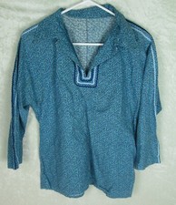 Native American Long Sleeve Shirt Blue Yellow Flower Print Vintage Small