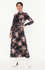 NEW Black Floral Print Open Back Maxi Dress Size 6