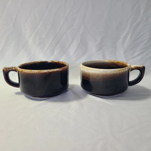 Pfaltzgraff Gourmet Brown Drip Glaze Set of 2 Stoneware Tea Cups Coffee Mugs