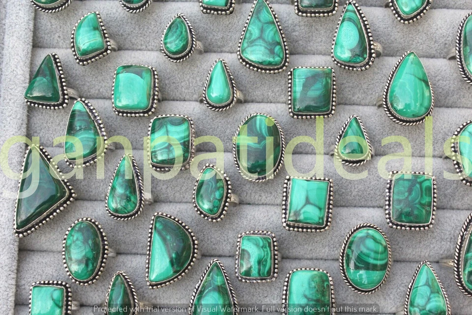 Lote de 1000 piezas de anillos de piedras preciosas de malaquita enchapados en plata 925 joyas para mujer Foto 3 de 4