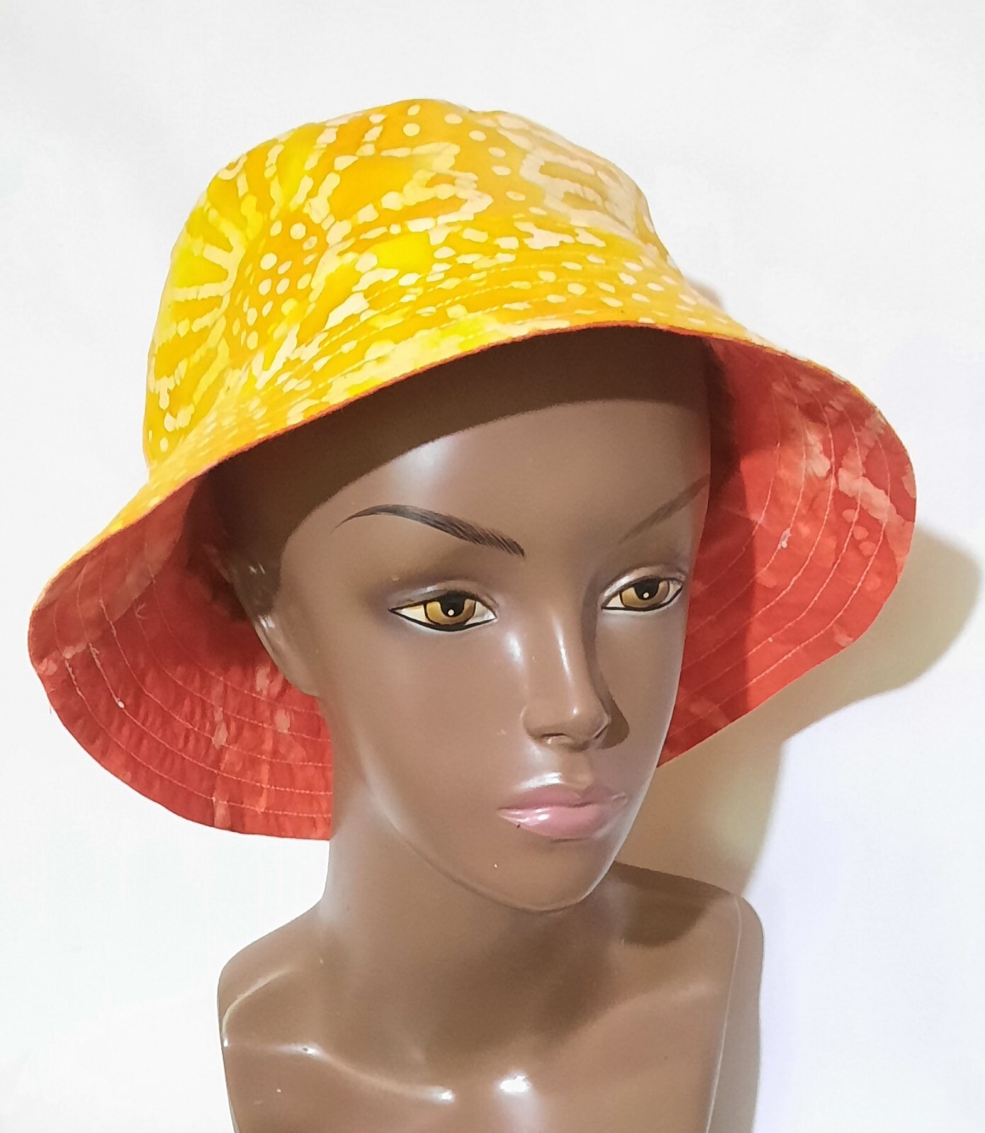 Reversible Yellow/Orange Cotton Bucket Hat Handmade for Women & Men Washable-image
