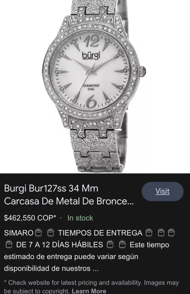 BURGI DIAMOND DIAL WATCH New With Tags Was $445.00 Now $99.50 - Image 2 of 4