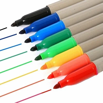THE BOX Colour 8 Pack Permanent Marker Pens Sharpi Tip Bullet Point Multi Assorted Pen