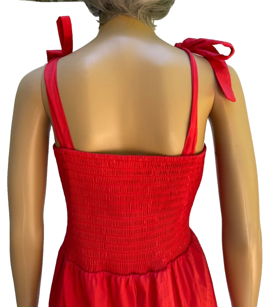 VETEMENTS Abito midi LAUREN CONRAD arancione aderente e svasato spalline fiocchi smocked XL
