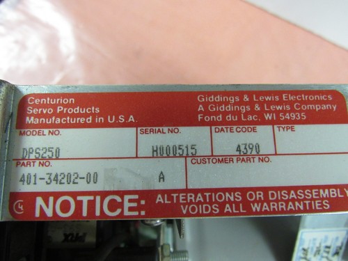 GIDDINGS & LEWIS 401-34202-00 DPS250 SERVO SYSTEM DPS200 POWER SUPPLY**XLNT** - Picture 2 of 10