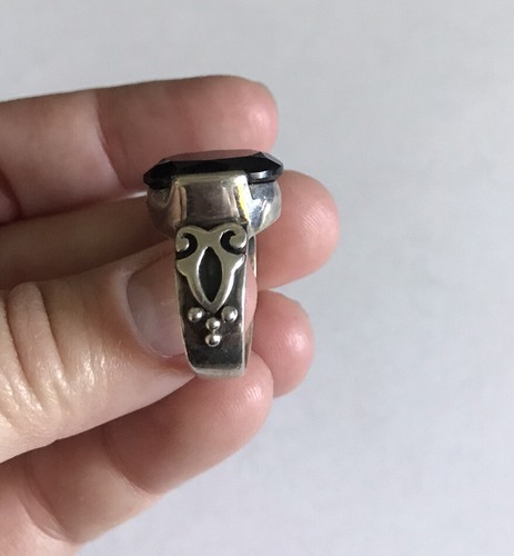 SILPADA STERLING SILVER 925 CHALCEDONY Faceted BLACK ONYX Scroll RING R1410 SZ 7 - Picture 4 of 4