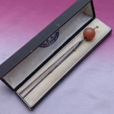 Vintage Japanese Hairpin Kanzashi Two-Prong with Orange Bead in Box 15.5cm