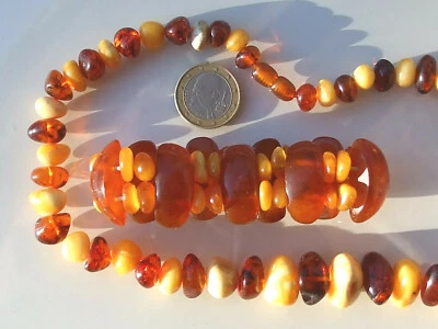 LOT de 2 BEAUX BIJOUX en AMBRE VERITABLE MER BALTIQUE / BRACELET et COLLIER 47cm - Photo 1/4