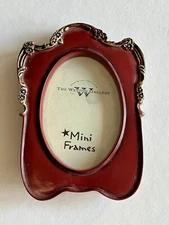 Weston Gallery Mini Photo Frame Brown Gold Accents 2"x 3” Oval Photo 4¾" T 3½" W