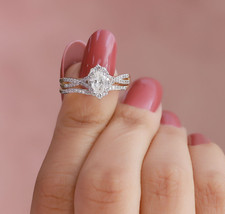 1.00 Ct Diamond Halo Bridal Set Ring Oval and Round 14k YG Plated 925 Lab Grown