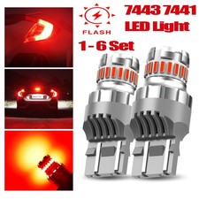 T20 7443 Red Led Light Strobe Flash Blinking Brake Tail Light Parking Bulbs 1-6x