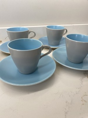 Vintage 1950er Poole Keramik Twintone Tasse & Untertasse Set Himmelblau und Taubengrau X4