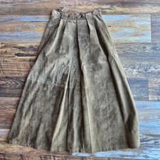Vintage Harve Benard Holtzman Suede Pleated Maxi Skirt Pocket Olive Green Sz.6