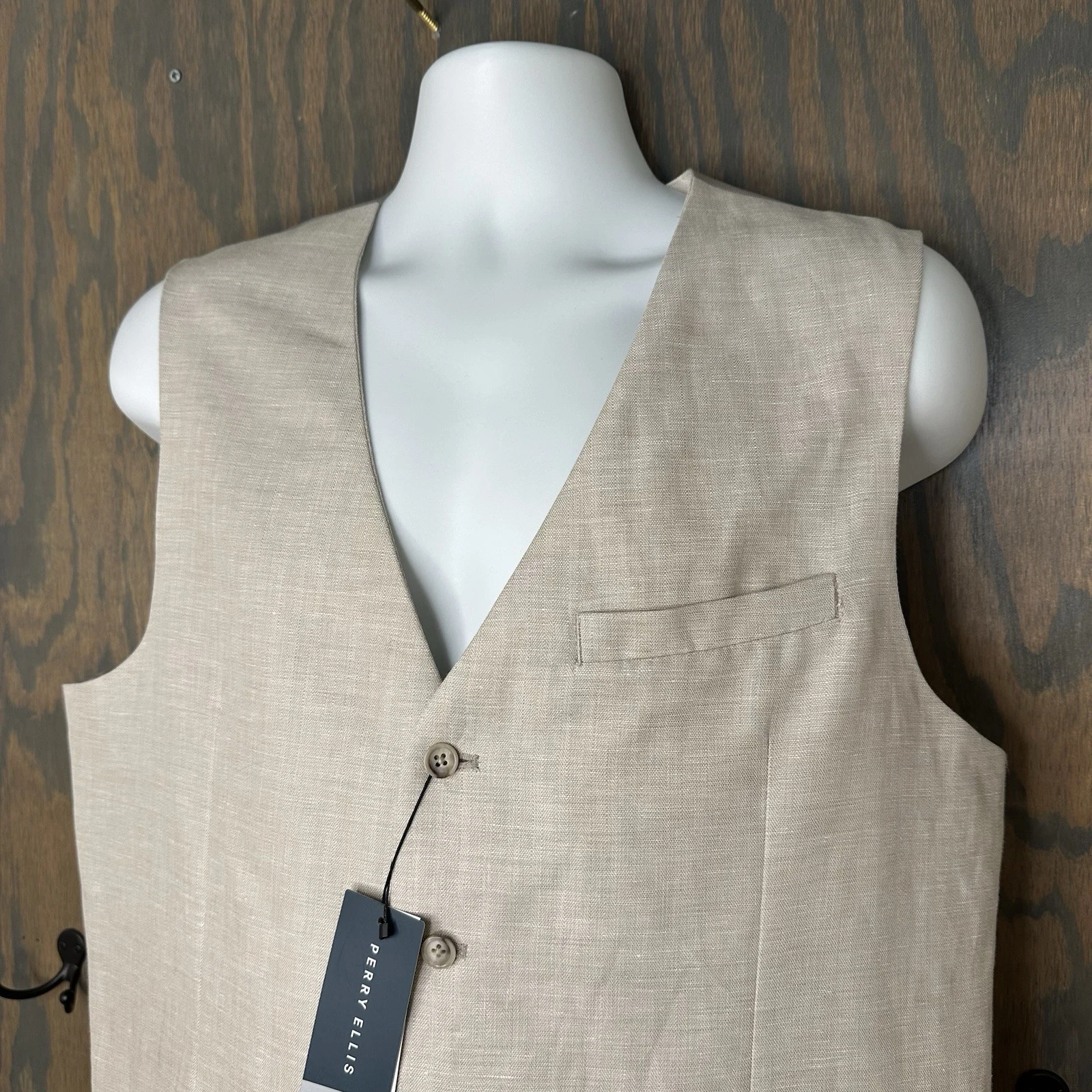 Perry Ellis Mens Texture Vest - Natural Linen, Size XL NWT $89.50