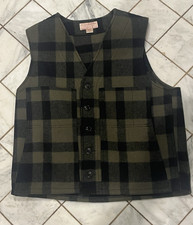 Gilet di lana Filson Mackinaw taglia 42 verde lontra/nero a quadri made in USA