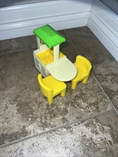 Vintage Little Tikes Dollhouse Furniture Kitchen Island Green Toy Yellow Chairs