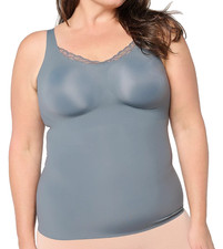 Evelyn  Bobbie Lace Trimmed V-Neck Seamless Bra Cami Medium Slate Grey A704715