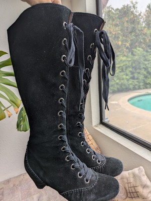 Corso Como Black Suede Cute Lace Lolita Zip Up Boots Brazilian Size 9