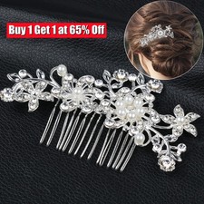 Flower Wedding Bridal Hair Accessories Comb Clips Piece Crystal Diamante Pearls