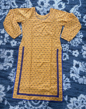 Women Yellow Floral Print Cotton Salwar Kameez 3pc Set Dupatta One Size