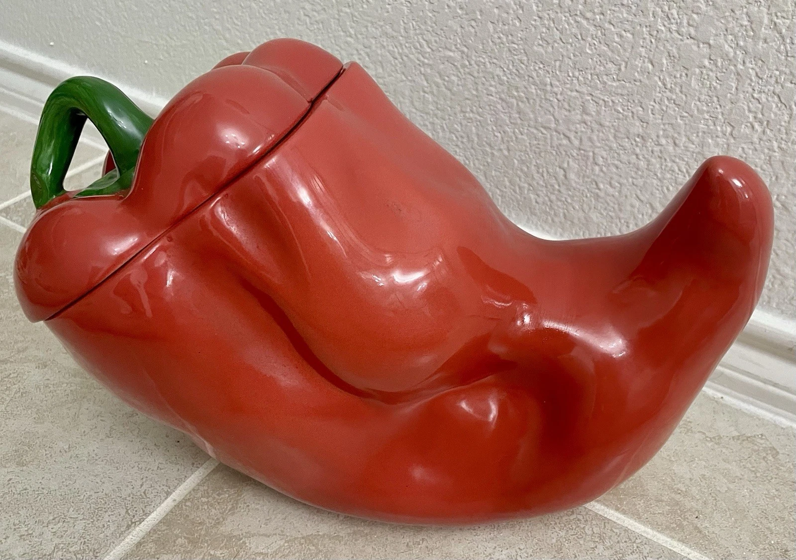 Clay art Chili Pepper Large Ceramic Cookie Jar Canister with Lid 13” Vintage