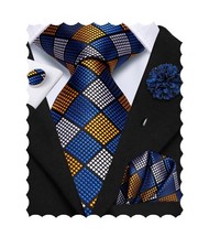 Men Ties Set Woven Necktie and Lapel Pin Pocket Square Cufflinks Sets Formal ...