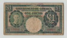 JAMAICA 1 Pound 1940, P-40a Red Serial Numbers, Very Rare KGVI Type. A/4 53911.