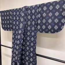 Cotton Kimono Lattice Kasuri Streamlined Single Wearable Used