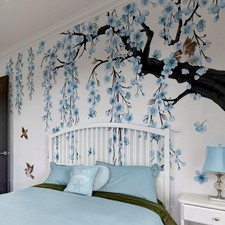 Cherry Blossom Tree Wall Decal Blue Floral Vinyl Set of 4