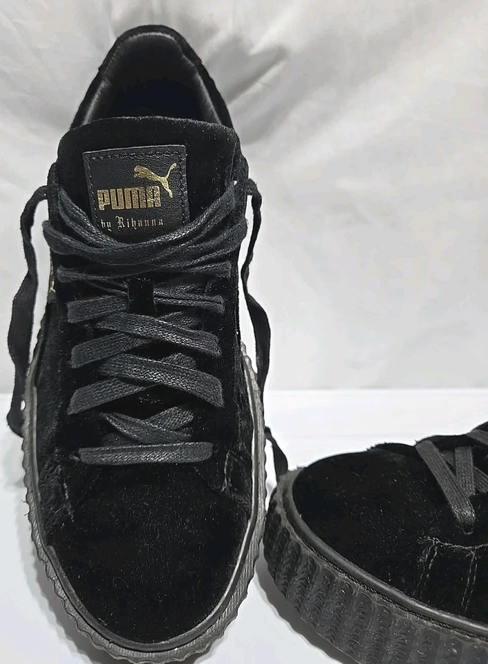 Usado en Excelente Condición Puma x FENTY por Rihanna CREEPER Terciopelo Plataforma Tenis Zapatos Negros Mujeres 6 Foto 4 de 4