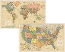 2 Pack - Laminated World Map & US Map Poster ...