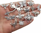 8 Bee Charms Butterfly Pendants Antiqued Silver Assorted Set Insect Wasp