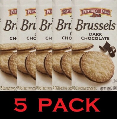 5x Pepperidge Farm BRUSSELS DARK CHOCOLATE Cookies 5.25 oz Bag - NEW 5 PACK