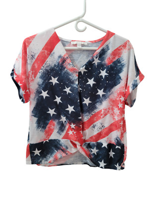 Juniper & Lime Top Twist Front Red White Blue Patriotic Stars Stripes Womens XL