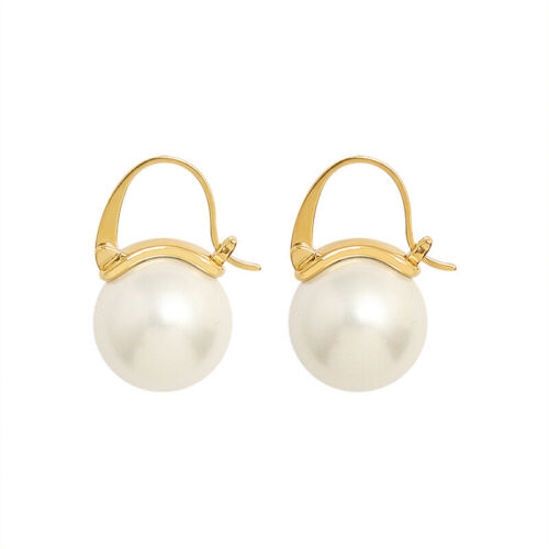 Woman 18K Gold Plated Stainless Steel Simulated Pearl Earring Clip Huggie - 第 1/5 張圖片