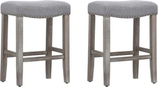 WO Home Furniture Counter Height Bar Stool Set of 2 PCS 24" Backless Saddle Gray