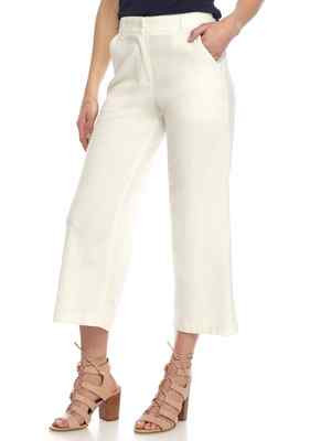 sulvam / 20SS/HIGH-HIGH Pants/HIGH WAIST BUGGY /S/リネン/WHT/SL-P06-200 Sophie Max Studio 6B03S08 Off White Stretch Linen Gaucho Pants