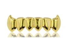 Custom Fit 14K Gold Plated Metal Mouth Lower Bottom Teeth Fangs Grillz + Mold