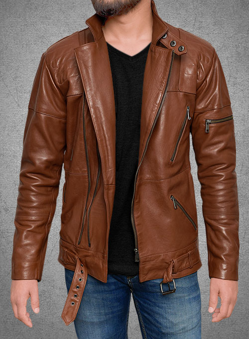 Men's Genuine Leather Biker Jacket - Stylish Brown Real Leather Motorcycle Coat.