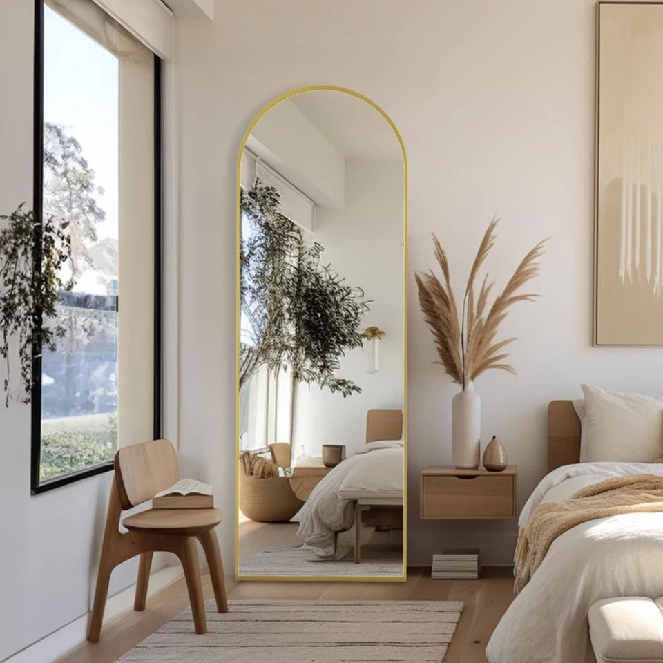 NUEVO Espejo de piso/pared boho con marco dorado arqueado de longitud completa West Elm - 65" x 22" Foto 2 de 4