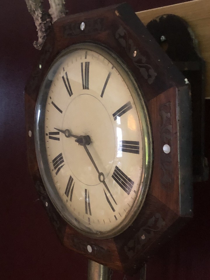 Antique Wooden Plate Lantern Wall Clock Weight Driven And Chiming