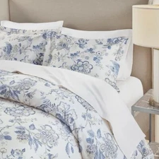 Croscill Home Contessa Jacobean KING Duvet Cover & Shams Set Ivory Blue