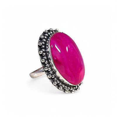 Damenring rosa Botswana Achat 925 Sterling Größe 9
