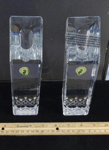 Beautiful Pair Of Vintage Waterford Crystal Skyscraper Style Heavy Candlesticks