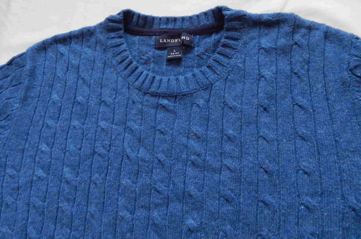 Blue Cable Knit Crew Neck Pullover Sweater - Large Mens Blue Cable Knit Crew Neck Pullover Sweater - Large Mens